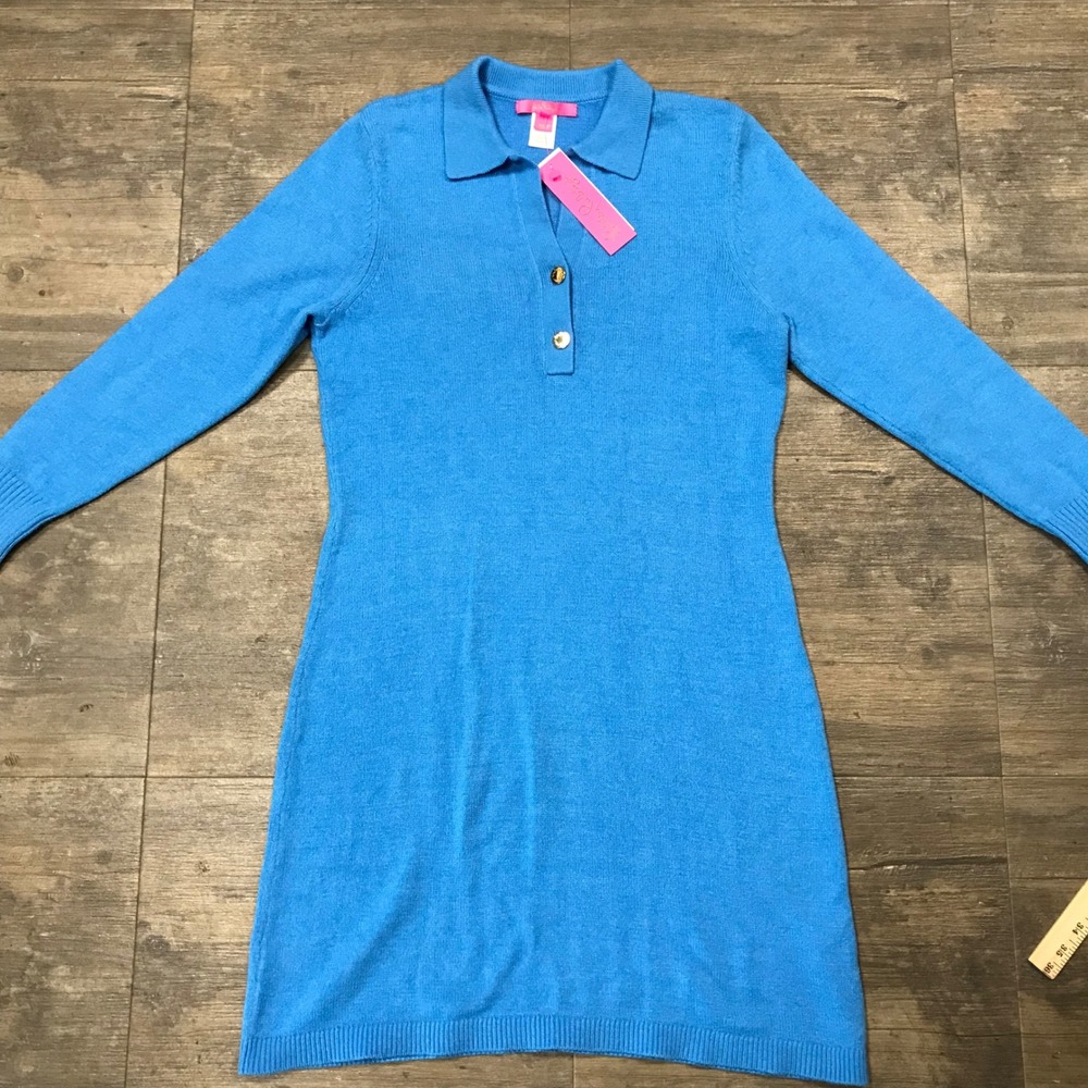 NWT Lilly Pulitzer Lizona Sweater Dress Lunar Blue Women Size XL Long Sleeve New